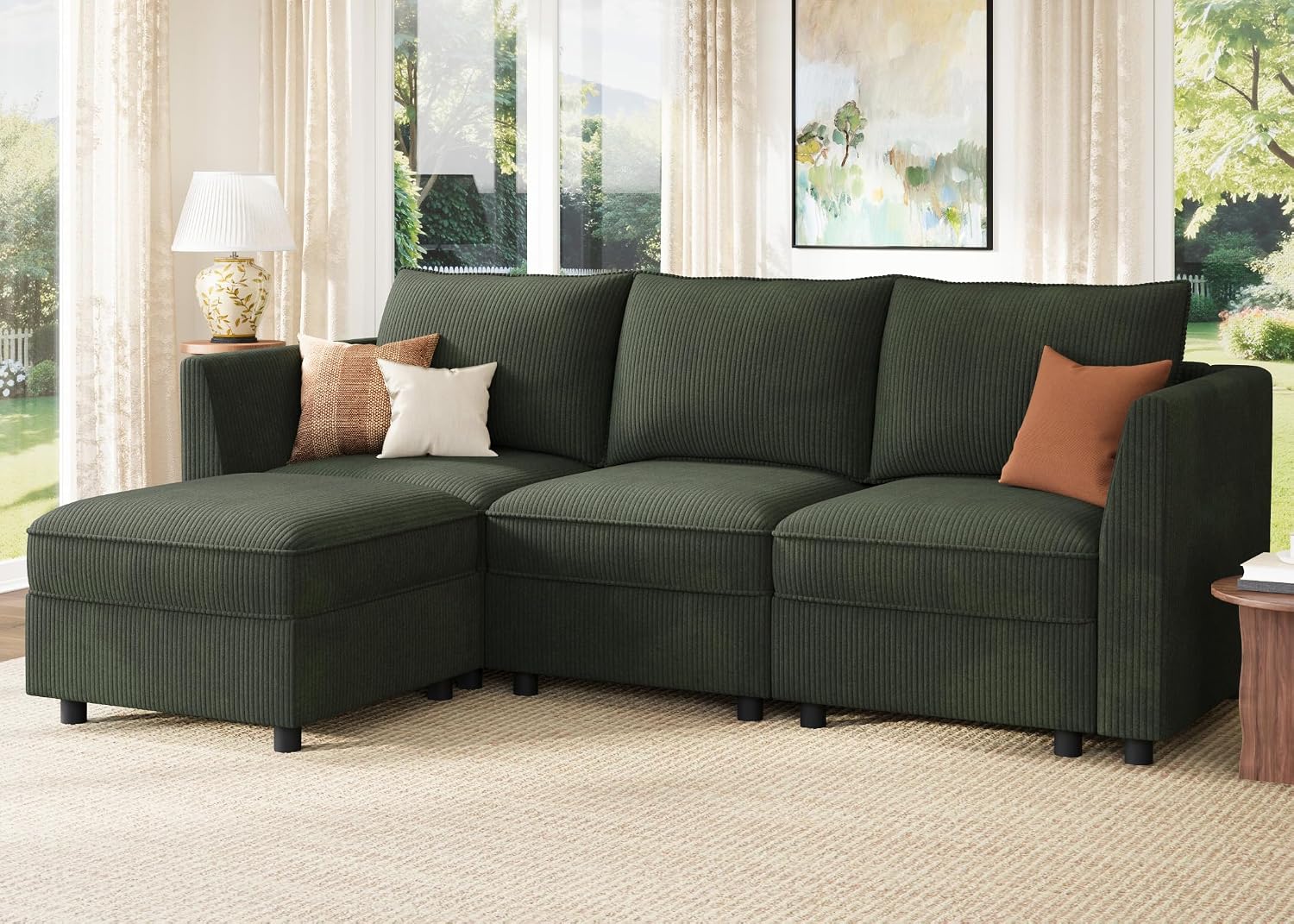 HONBAY Modular Sectional Sofa with Storage L Shaped Sectional Sofa, Convertible Couches for Living Room - Green