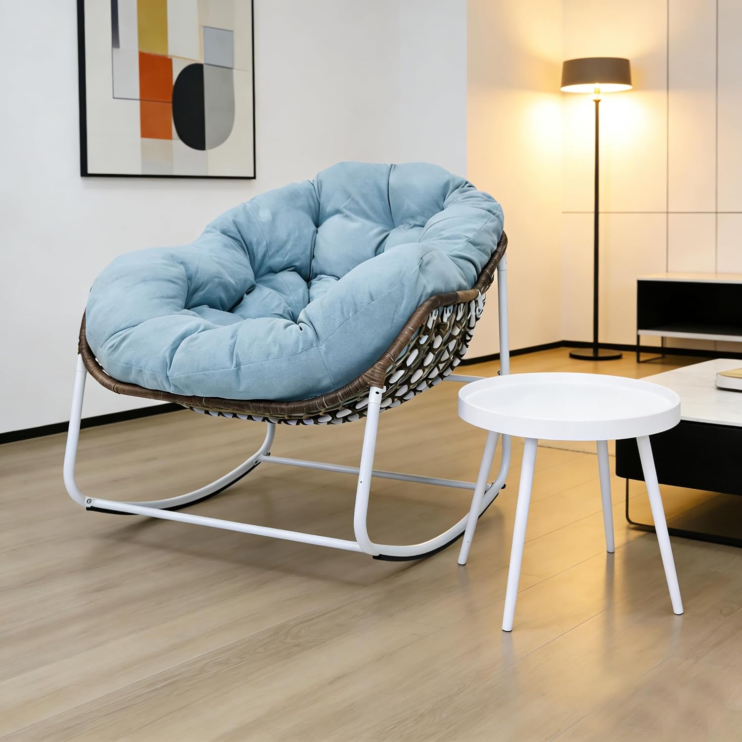Modern Rocking Chair with Side Table Set, 2-Piece Patio with Soft Cushion & Side Table, 330 LBS Capacity, All-Weather Balcony Furniture