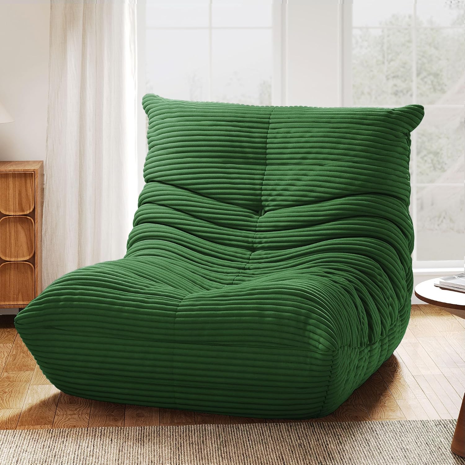 YITAHOME Bean Bag Chairs for Adults, Giant Lazy Floor Sofa with Memory Foam, Comfy Cordury Fireside Chair Beanbags for Living Room Apartment Dorm Office, Green