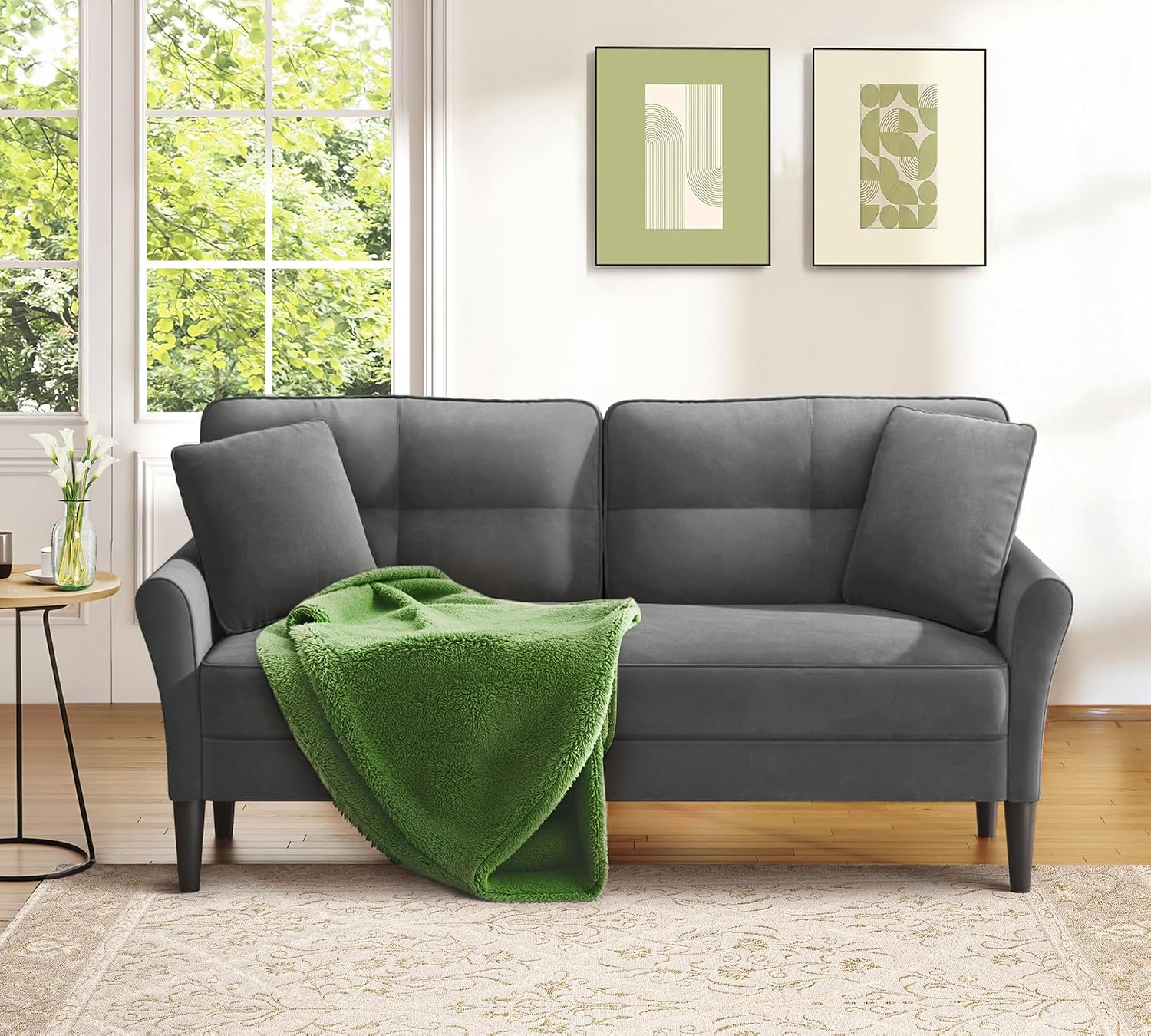 Loveseat Sofa, 69' Love Seat Couches, Comfy Velvet Small Couches for Small Spaces with 2 Pillows, Tool-Free Setup Sofas & Couches, 700lb Load Sofas for Living Room, Mini Couch for Bedroom, Grey Couch