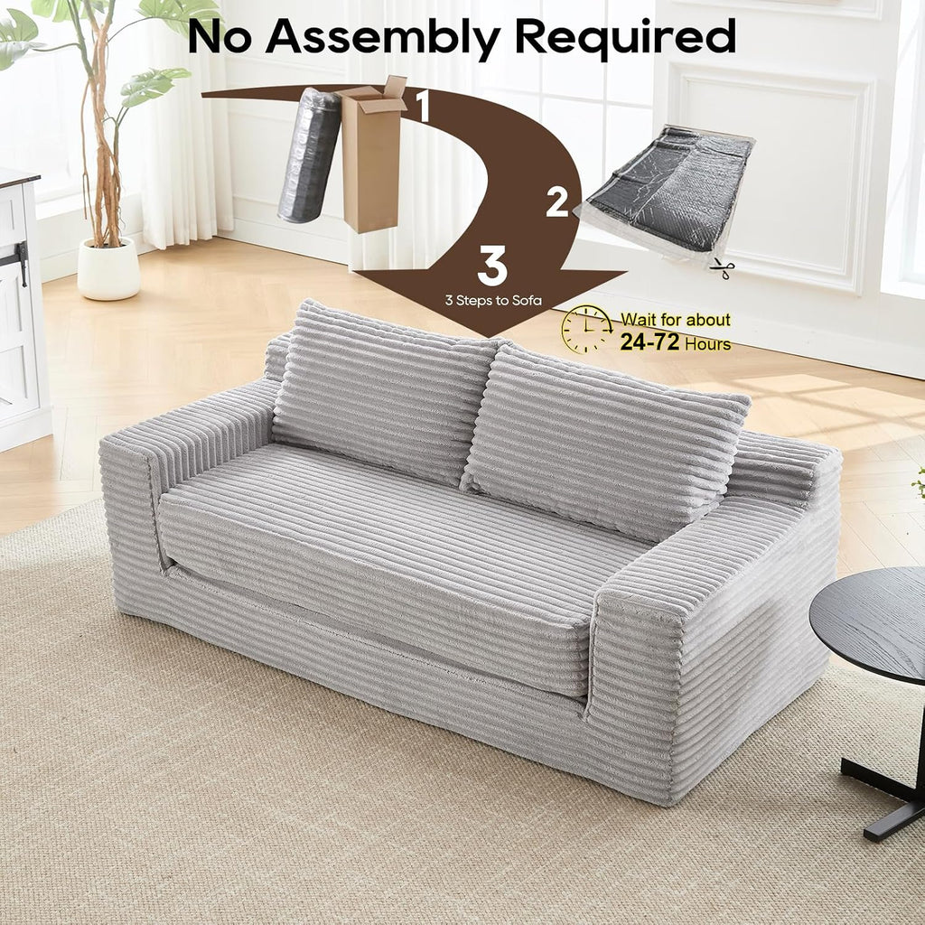 GNIXUU Corduroy Cloud Loveseat Sofa, 2 in 1 Convertible Sleeper Sofa with Fixed-Shape Frame, Comfy Folding Boneless Love Seat Couches for Living Room, Apartment, Small Spaces Grey