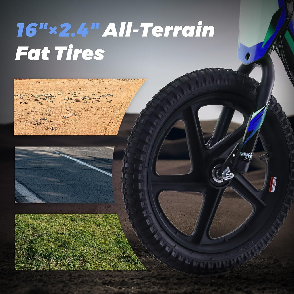 Lightweight Electric Dirt Bike for Kids, 340W Powerful Racing Grade Motorcycle Up to 12MPH, 24V Detachable Battery, 16-Inch Off-Road Tires, 3-Speed Modes Mini Motocross Bike- Ideal for Ages 5-8