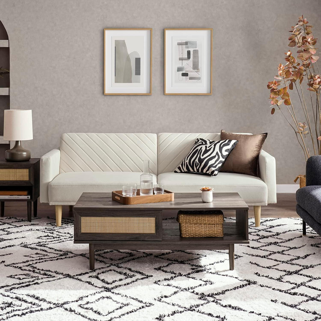 mopio 76.4' Futon Sofa Bed, Couch, Loveseat, Sleeper Sofa, Mid Century Modern Futon Couch, Sofa Cama, Couches for Living Room (Snow Velvet)