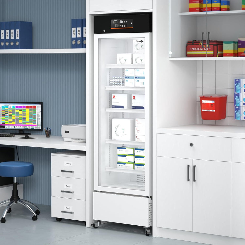 KoolMore 11 cu. ft. Medical Pharmacy Refrigerator with Emergency Backup Battery for Temperature Display and Alarm in White, UL Listed(KM-PHR-11C)