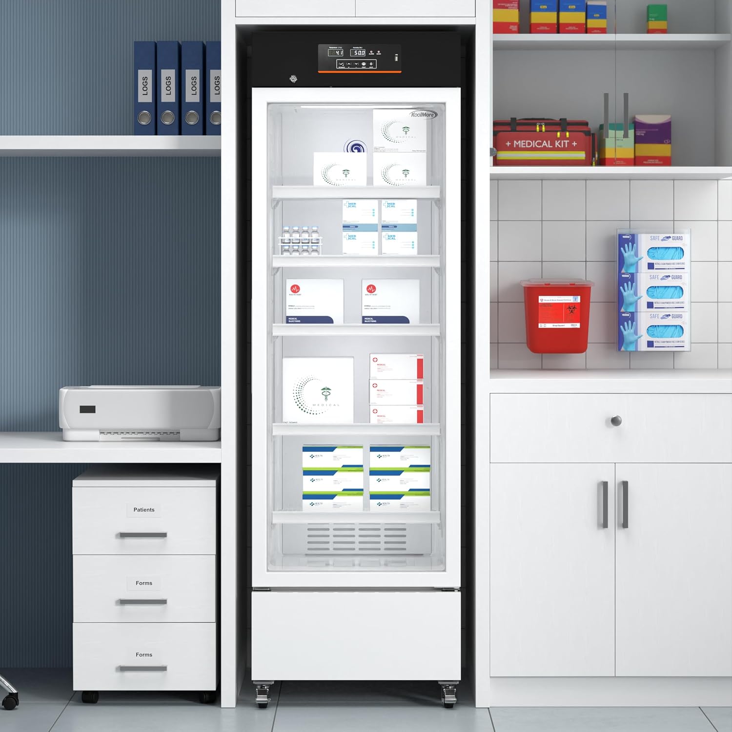 KoolMore 11 cu. ft. Medical Pharmacy Refrigerator with Emergency Backup Battery for Temperature Display and Alarm in White, UL Listed(KM-PHR-11C)