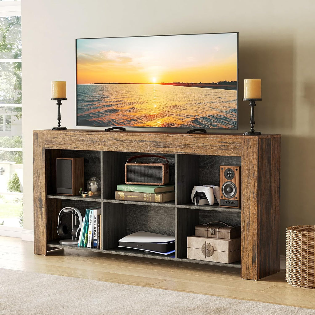 LITTLE TREE Console Table with Storage, 63-Inch Narrow Long Sofa Table, Entryway Table with 6 Cubes, Farmhouse Storage Shelves for Entryway, Living Room