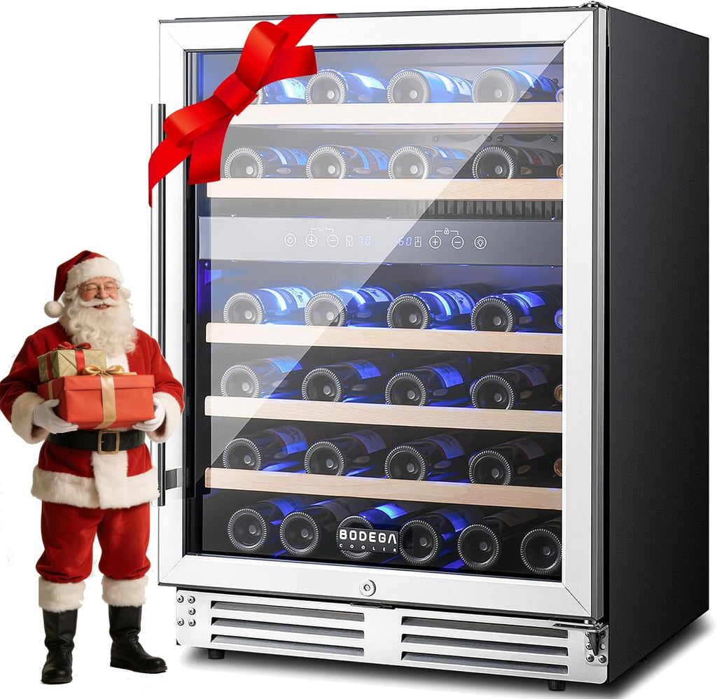 BODEGA 24 inch Wine Cooler, 46 Bottle, Under Counter Wine Cooler 24'' with Adjustable Shelves, Built-in Wine Refrigerators Free standing, Energy Efficient, Dual Zone Wine Fridge for Home Bar Office.