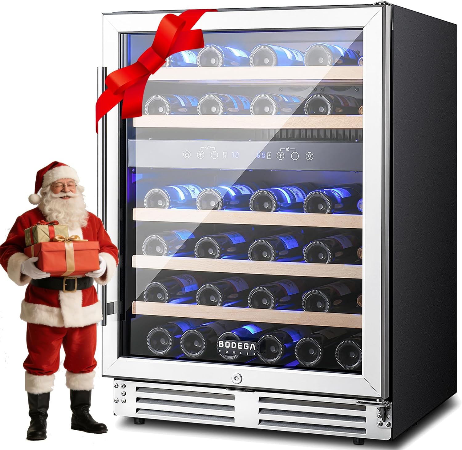BODEGA 24 inch Wine Cooler, 46 Bottle, Under Counter Wine Cooler 24'' with Adjustable Shelves, Built-in Wine Refrigerators Free standing, Energy Efficient, Dual Zone Wine Fridge for Home Bar Office.