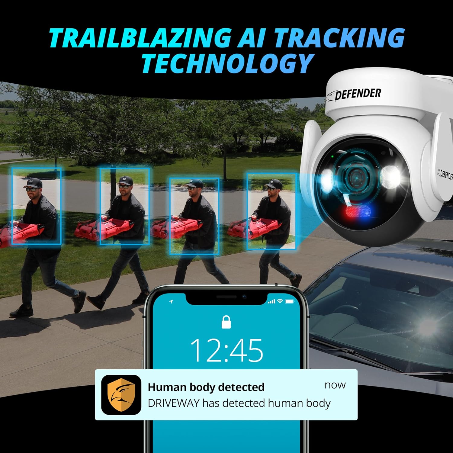 Defender Solar 4K Security Cameras Wireless Outdoor, 360° PTZ, AI Human Detection, Color Night Vision, Battery Max with 5W Solar Panel, Weatherproof Home Surveillance - AOV AI Guard Ultra-Charge