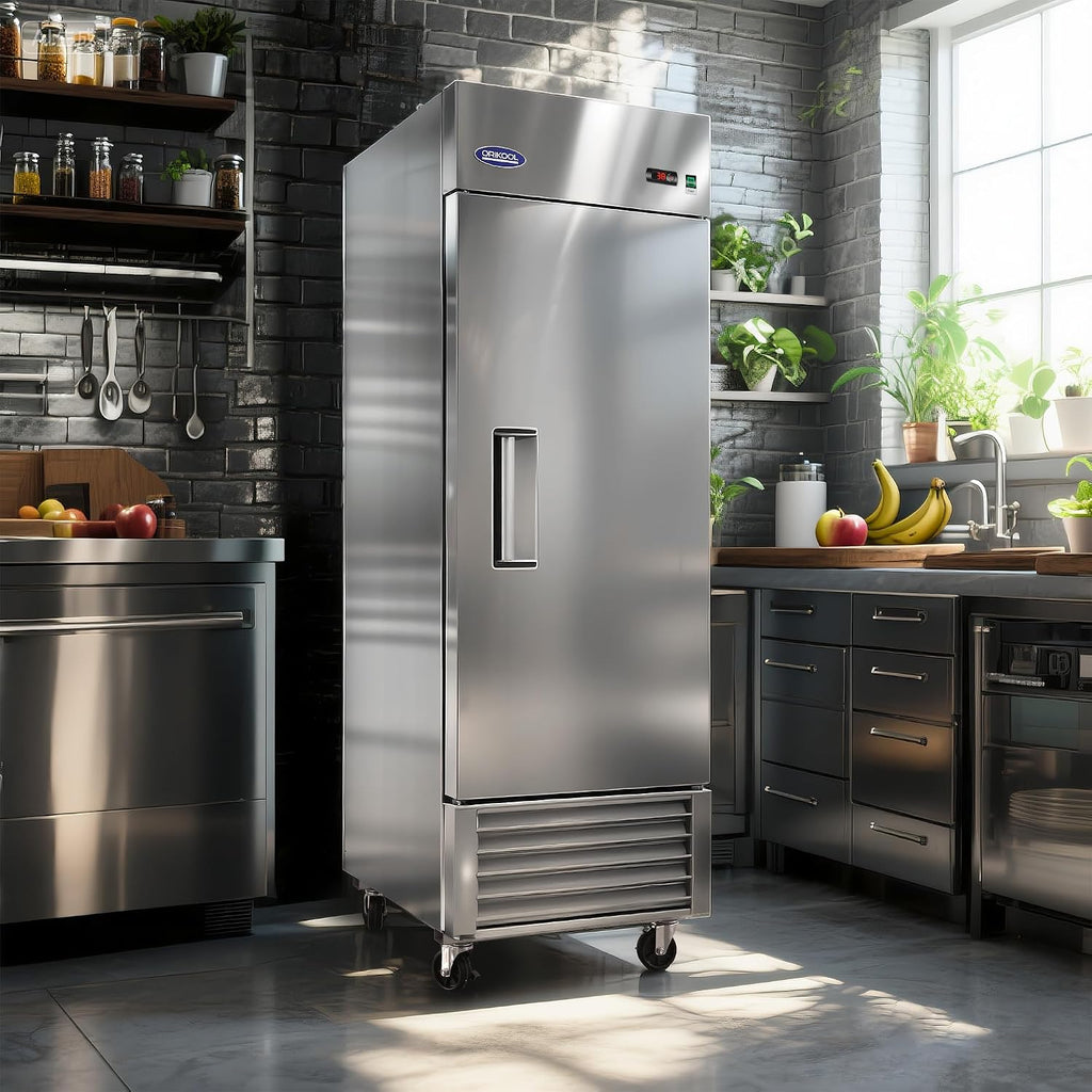 DeepTide 27' W Commercial Refrigerator with Single-Door: 23 Cubic Feet Storage, Adjustable Shelving, Automatic Defrosting, Precision Digital Thermostat, LED Lights, Safety Locks