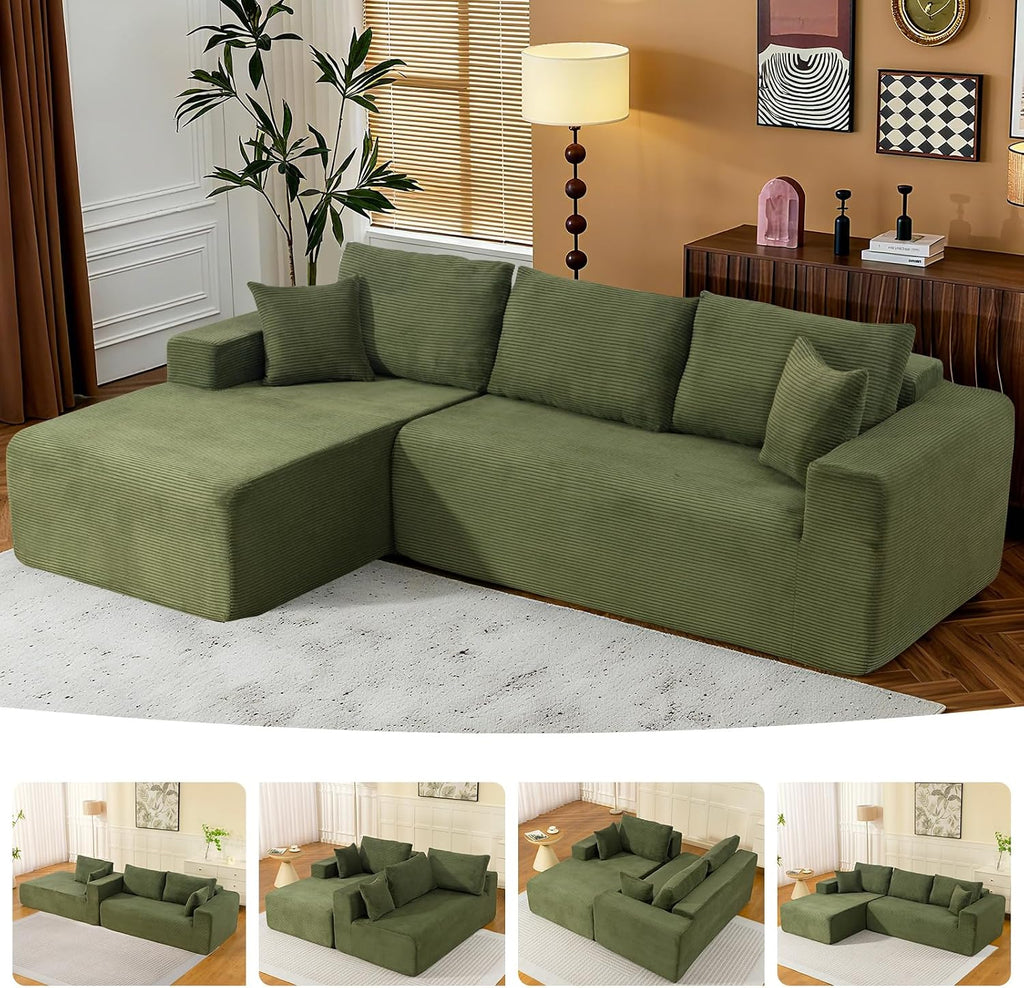 Brage Living 2025 New 108' Cloud Couch Sectional, Comfy Boneless Modular Sectional Sofa with L-Shaped Chaise, Deep Seat Couch for Living Room, No Assembly Required (Green, Left Facing Chaise)