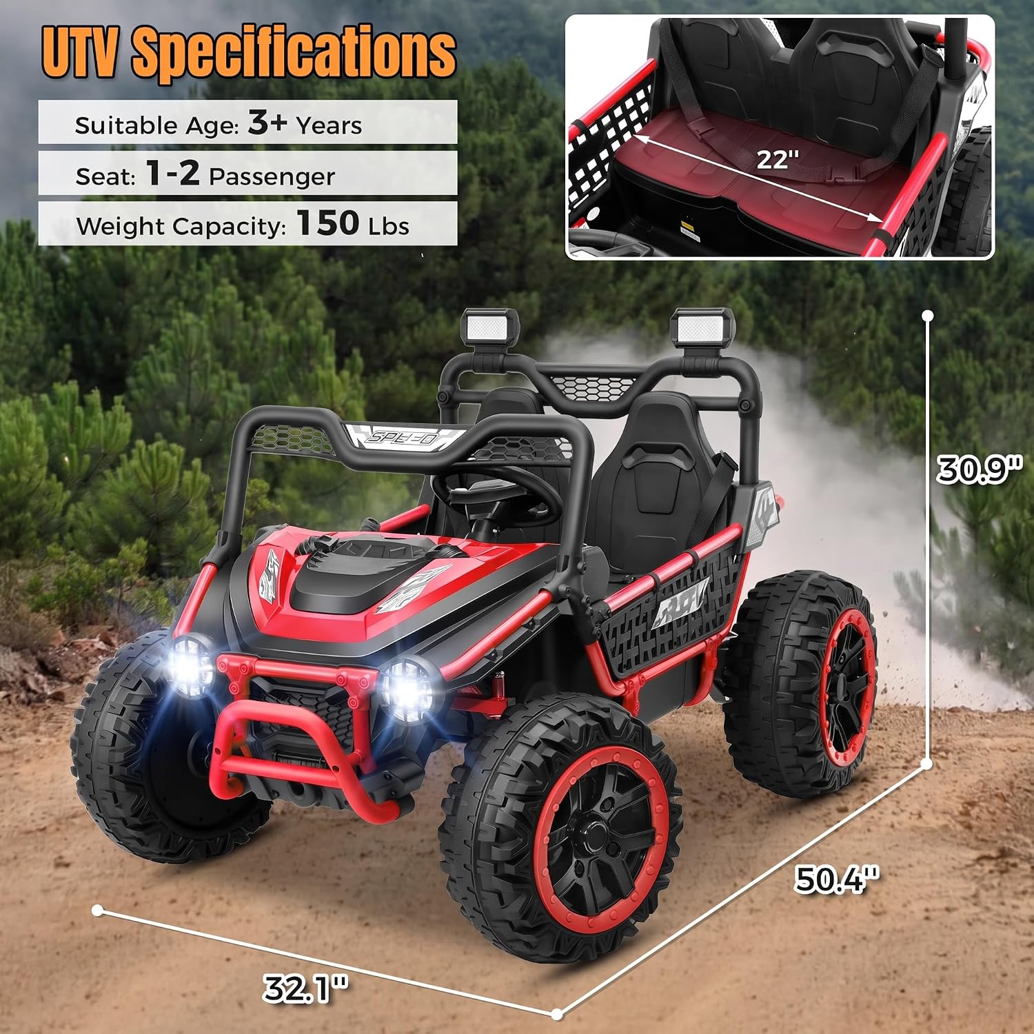 Hikole 24V Ride on Toy for Kids 3+ Years Old, XL Kids Electric Car 2 Seater, 4X200W Powerful Motor, Remote Control, 20' Spacious Seat, MP3 & USB, 3 Speed, Storage, Red