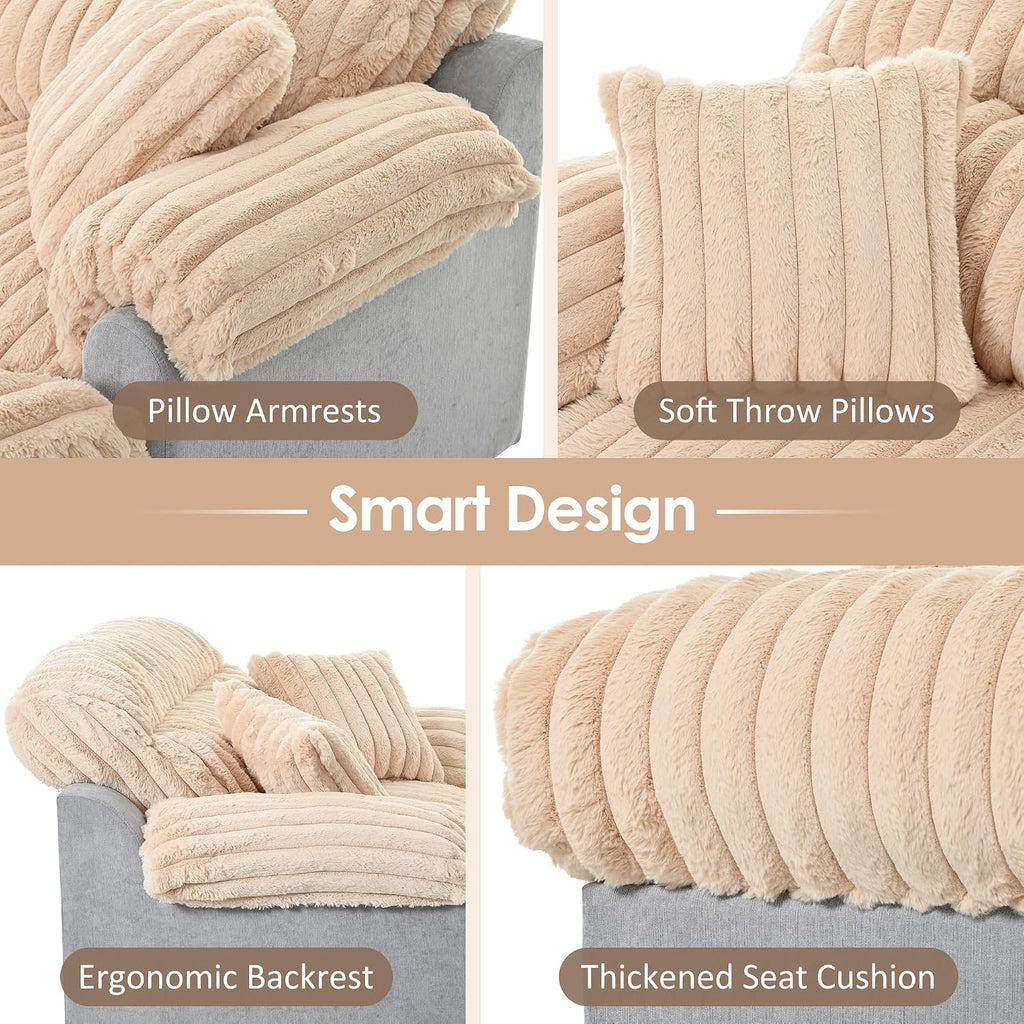 Merax 65' Oversized Chaise Lounge Chair with 2 Throw Pillows, Cloud Chaise Sofa Cozy Plush Boneless Sofa Bed for Living Room, Ergonomic Backrest & Curved Armrest (Champagne)