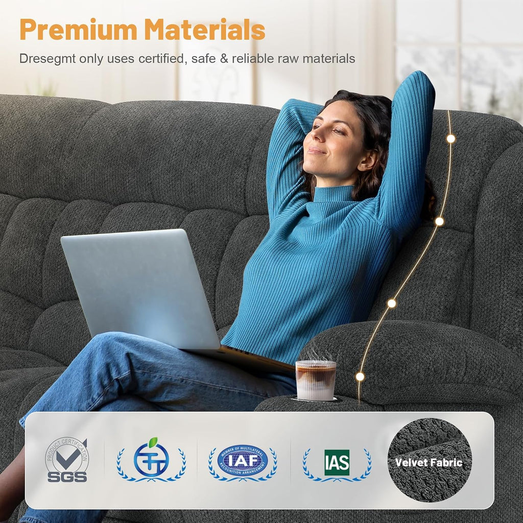 Dresegmt Loveseat Recliner Sofa, Flip Middle Backrest Design 3 Seat Reclining Sofa with Storage Drawer, USB Ports & Cup Holders, Manual Couch for Living Room/RV (New Gray)
