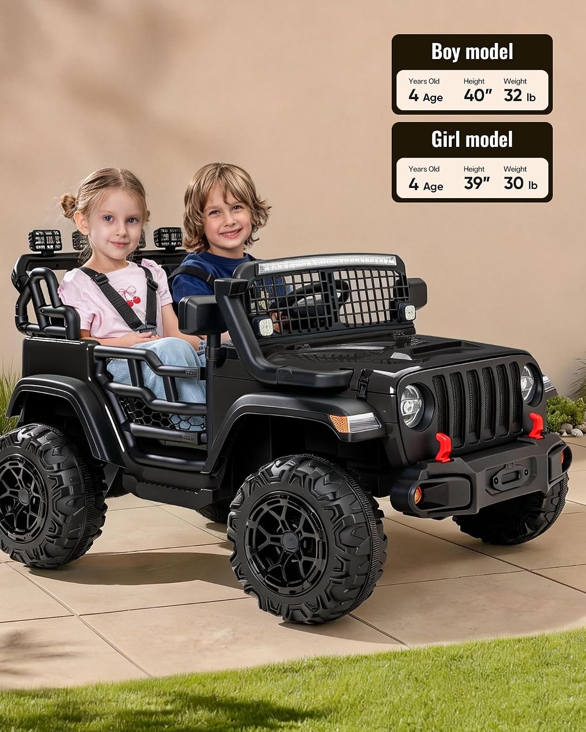 Outfunny 2 Seater Ride on Car Toy, 12V Electric Car for Kids 4-8 with Remote Control, Capacity 110 lb, LED Light - Black