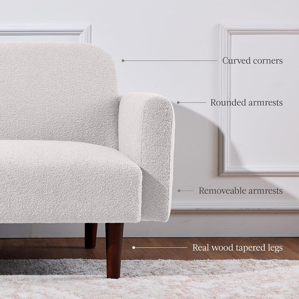 Best Choice Products 77' Mid Century Modern Boucle Loveseat Sofa, Couch, Convertible Sofa Sleeper Bed w/Real Wood, Removable Armrest - Frost Gray