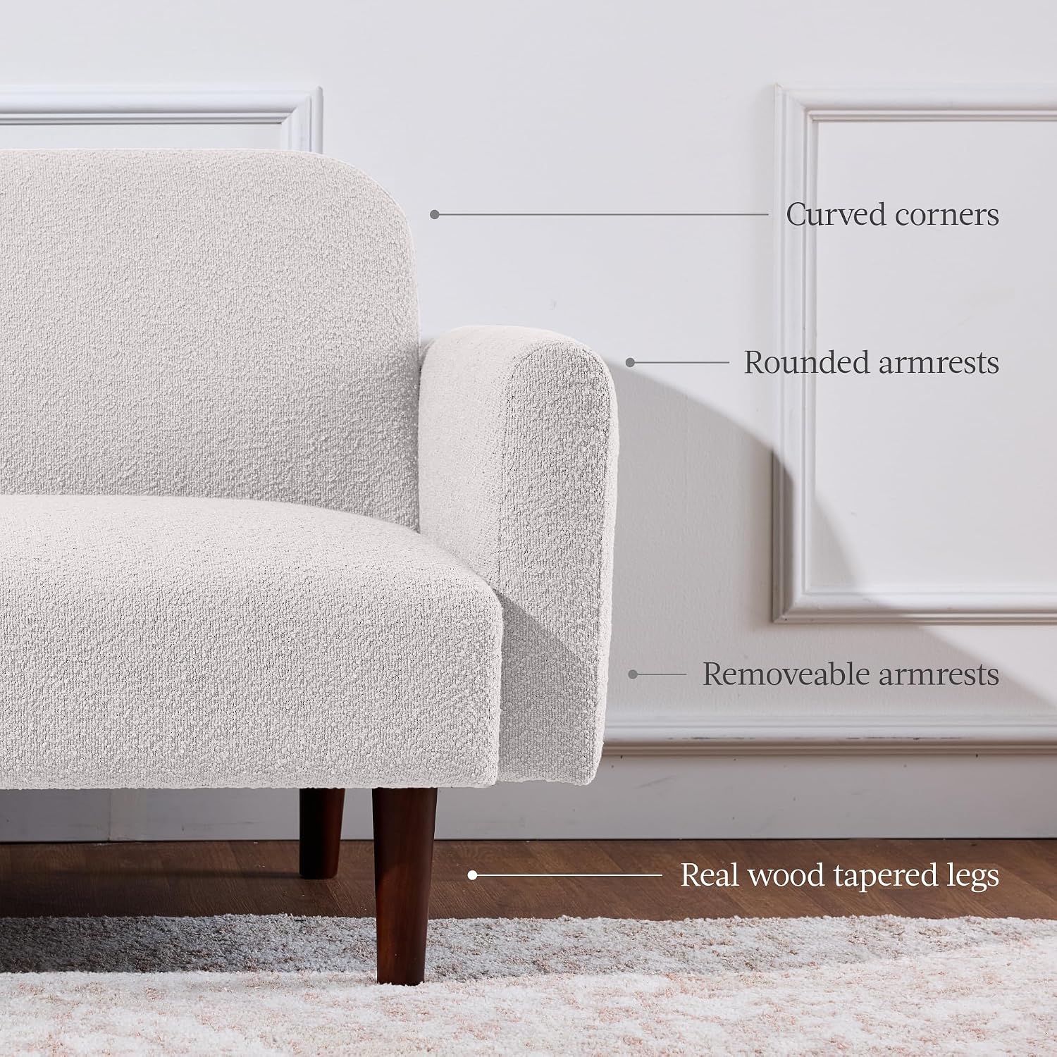 Best Choice Products 77' Mid Century Modern Boucle Loveseat Sofa, Couch, Convertible Sofa Sleeper Bed w/Real Wood, Removable Armrest - Frost Gray