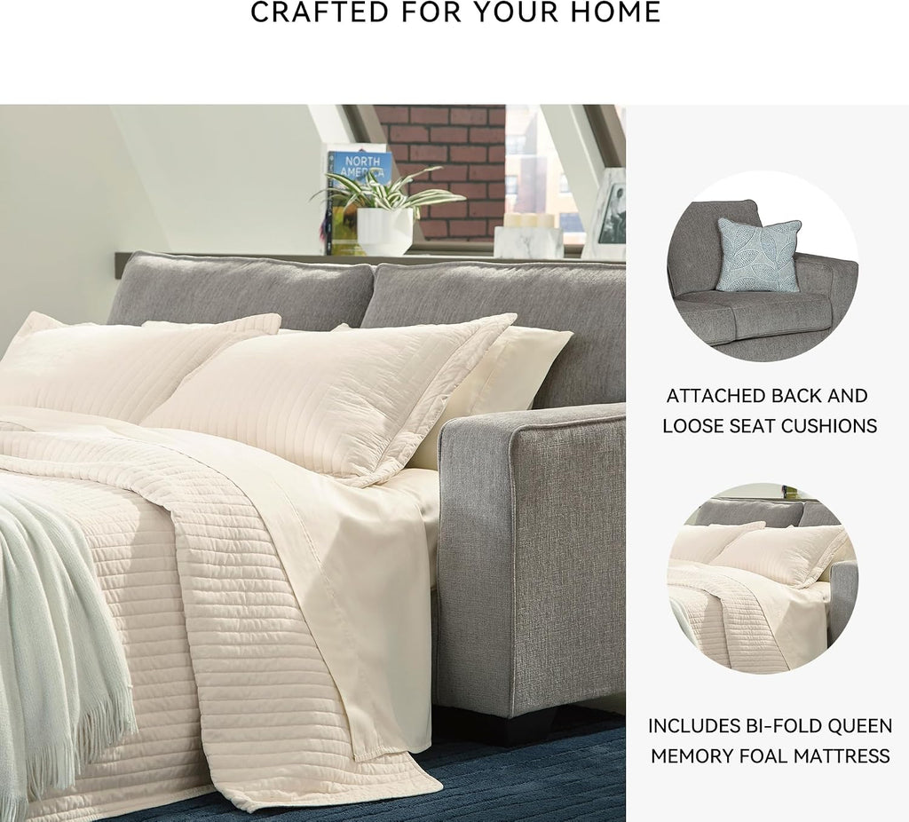 Signature Design by Ashley Altari Modern Queen Sofa Sleeper with 2 Accent Pillows, Light Gray