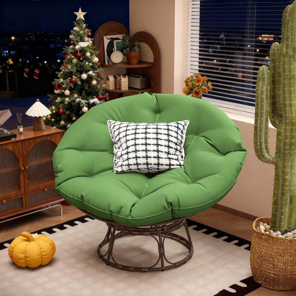 46'' Large Size Papasan Chair (Non-Swivel) with Cushion and Frame, Lazy Chair for Living Room and Bedroom, Green