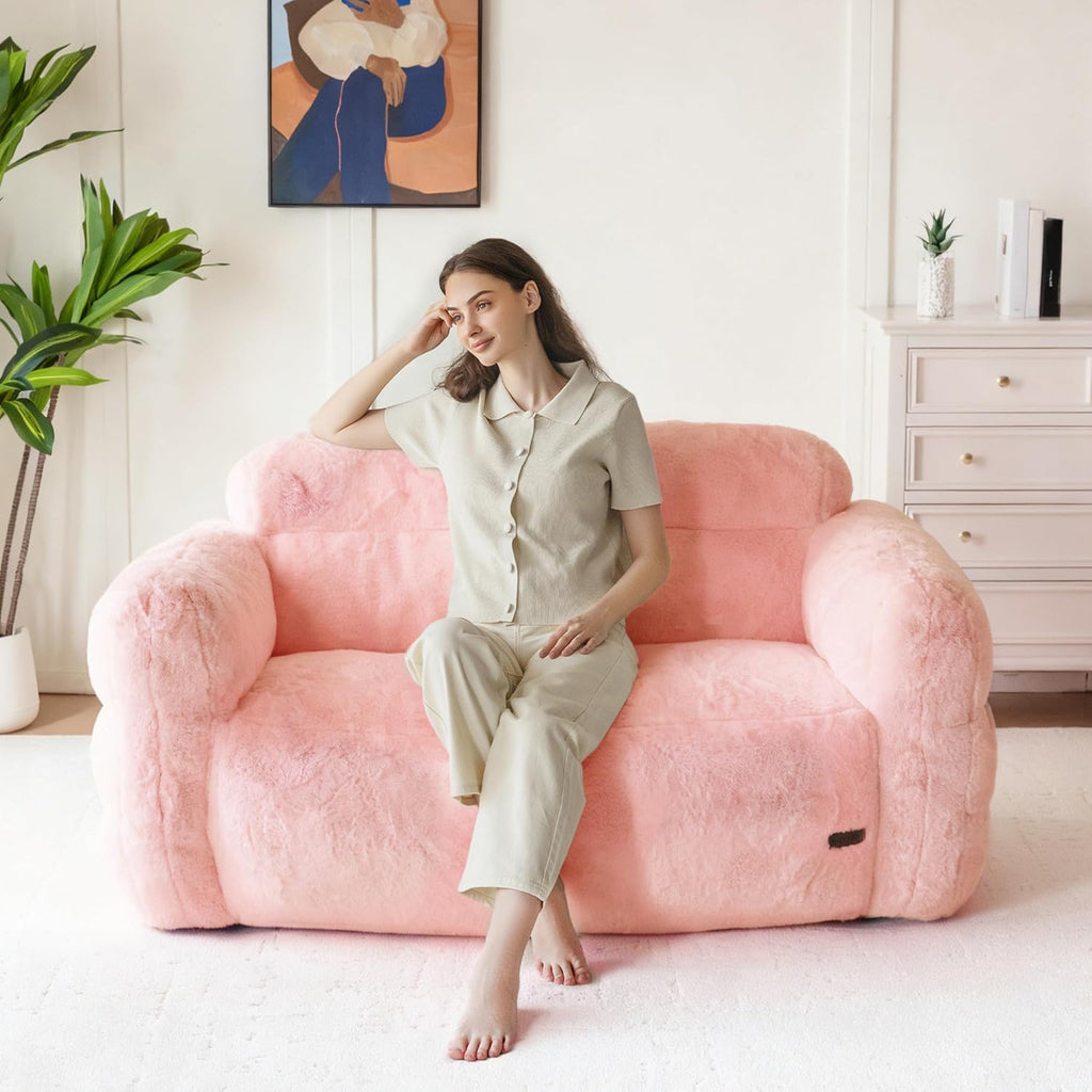 MAXYOYO Giant Bean Bag Chair for Adults, Loveseat Floor Sofa for Living Room, Ultra Soft Sofa Fluffy Reading Chair for Living Room, Pink