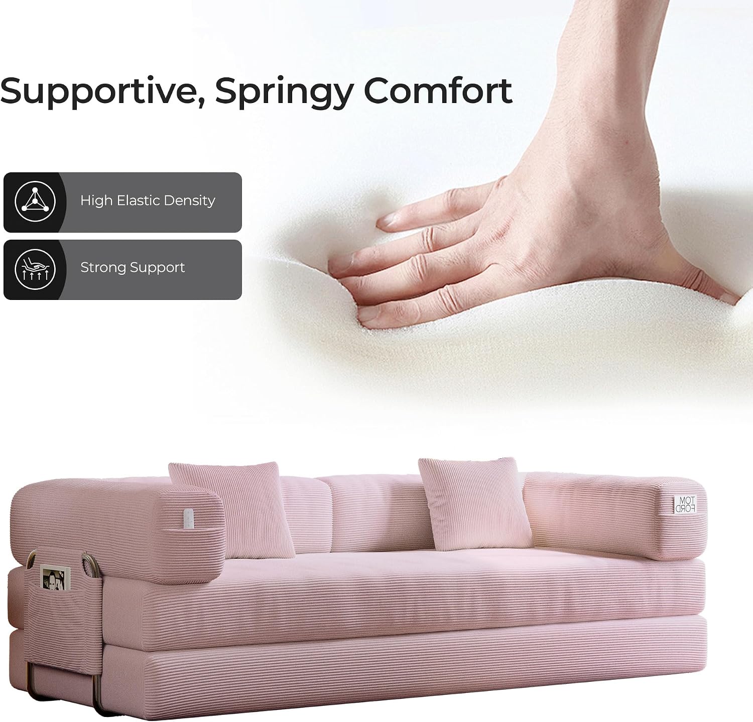 5-in-1 Folding Convertible Sofa Bed, Loveseat Sleeper with Pull-Out Bed, Floor Sofa Modular Futon Couch, 79' Oversized Corduroy Upholstered Boneless Couch for Living Room, Bedroom, Lounge, Pink-A