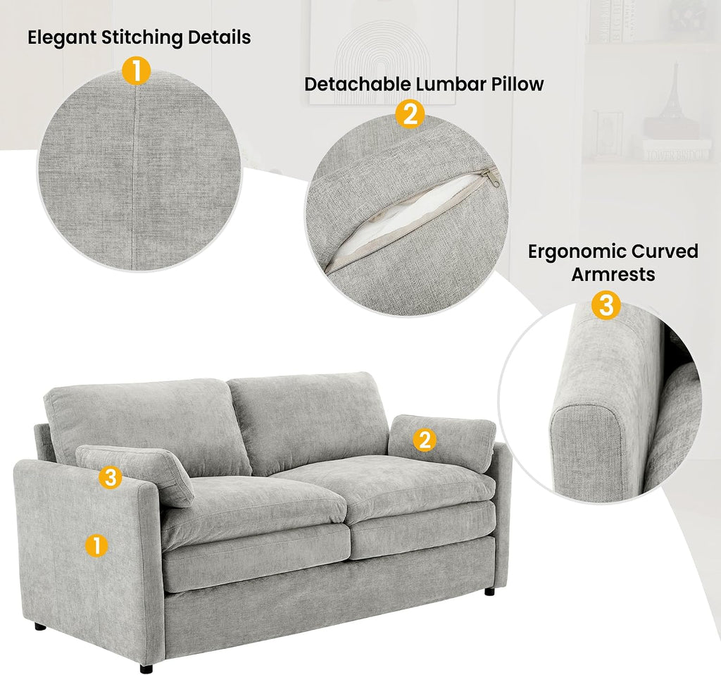 Harper & Bright Designs Chenille Fabric Upholstered Sofa, Oversized Comfy Cloud Loveseat Sofa Couch, Double Plush Cushion for Living Room