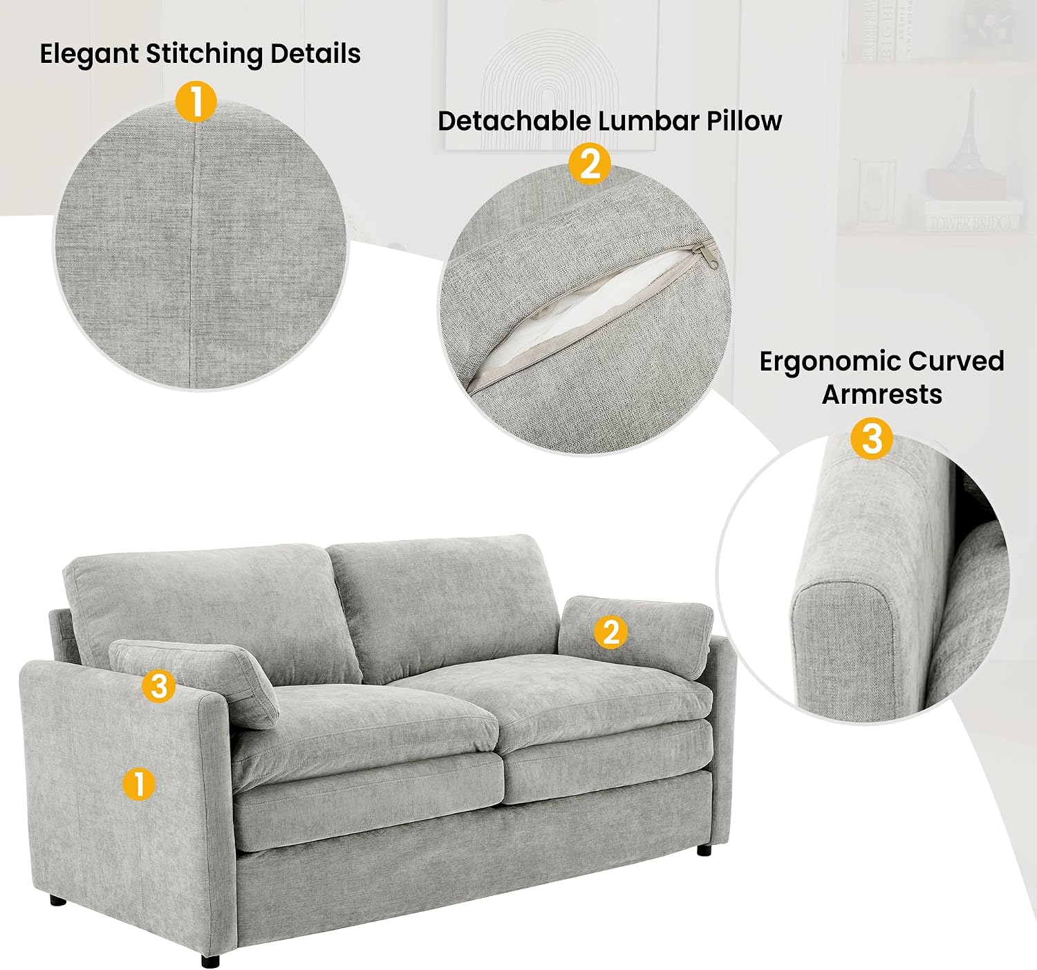 Harper & Bright Designs Chenille Fabric Upholstered Sofa, Oversized Comfy Cloud Loveseat Sofa Couch, Double Plush Cushion for Living Room