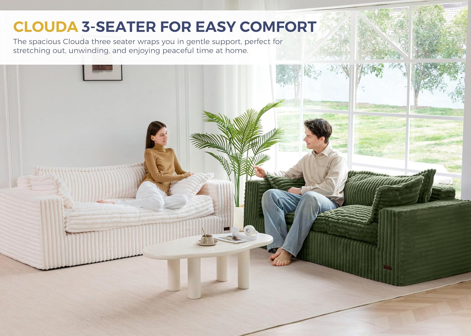 MAXYOYO 76' Sofa Couch, Loveseat Boneless Couch in a Box, Upholstered Small Mini Sofa with Deep Seating for Living Room Bedroom Office Apartment, No Assembly, Green