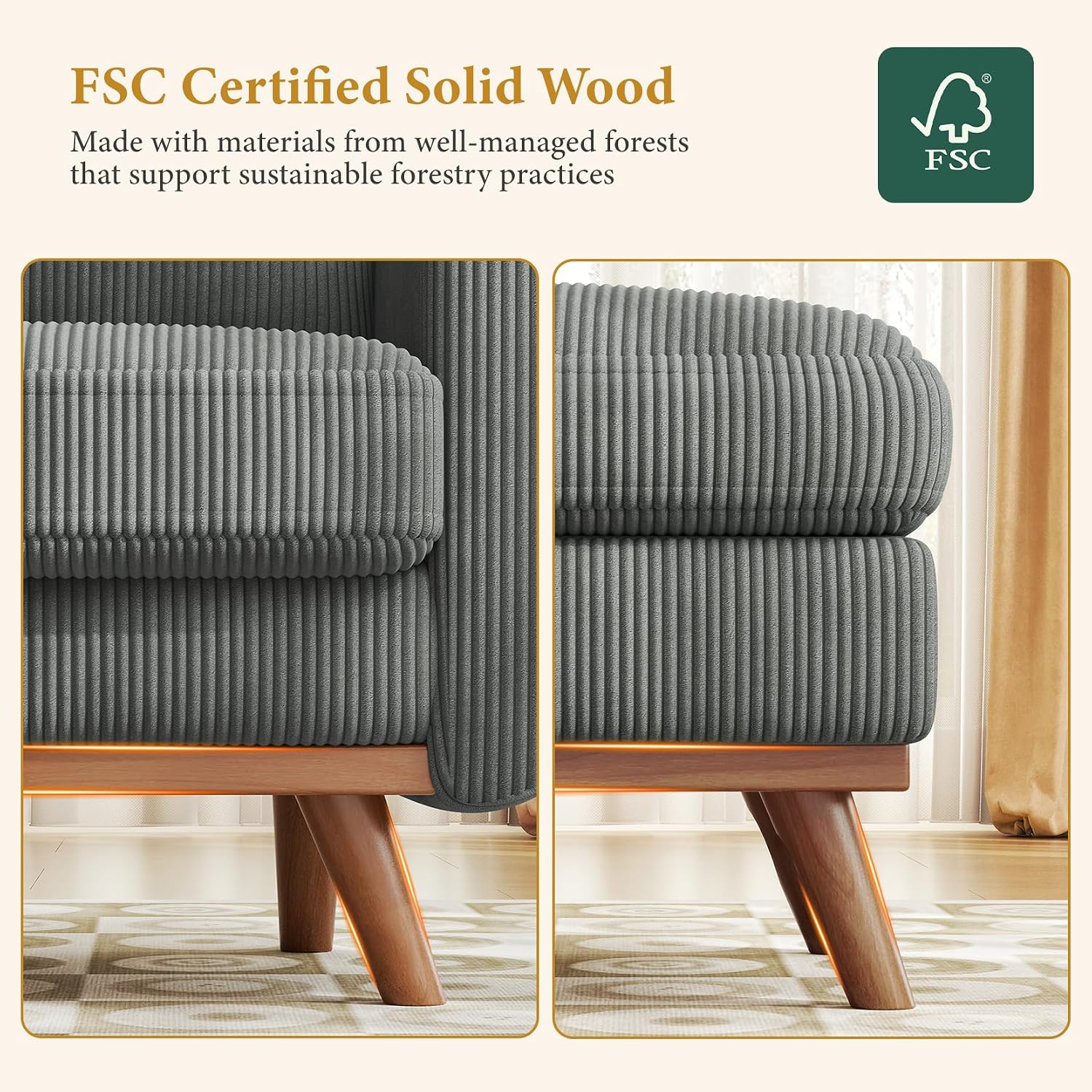 Vesgantti 38.5' Accent Chair with Movable Ottoman, Comfy Corduroy Armchair with Spring Cushion, Reading Chair with Ottoman, Modern Single Sofa for Living Room, Bedroom and Apartment, Dark Gray