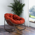Outdoor Rattan Rocking Chair Oversized Papasan Recliner Lounger, Steel Frame & Thick Olefin Cushion, Indoor/Outdoor Use for Patio, Porch, Backyard, Garden, Balcony, Orange