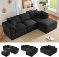112' Cloud Sectional Couch, Boneless Couches for Living Room, L Shaped Couch with Convertible Ottoman, Modular Sectional Sofa with Deep Seat, Comfy Soft Cushions, No Assembly, Black