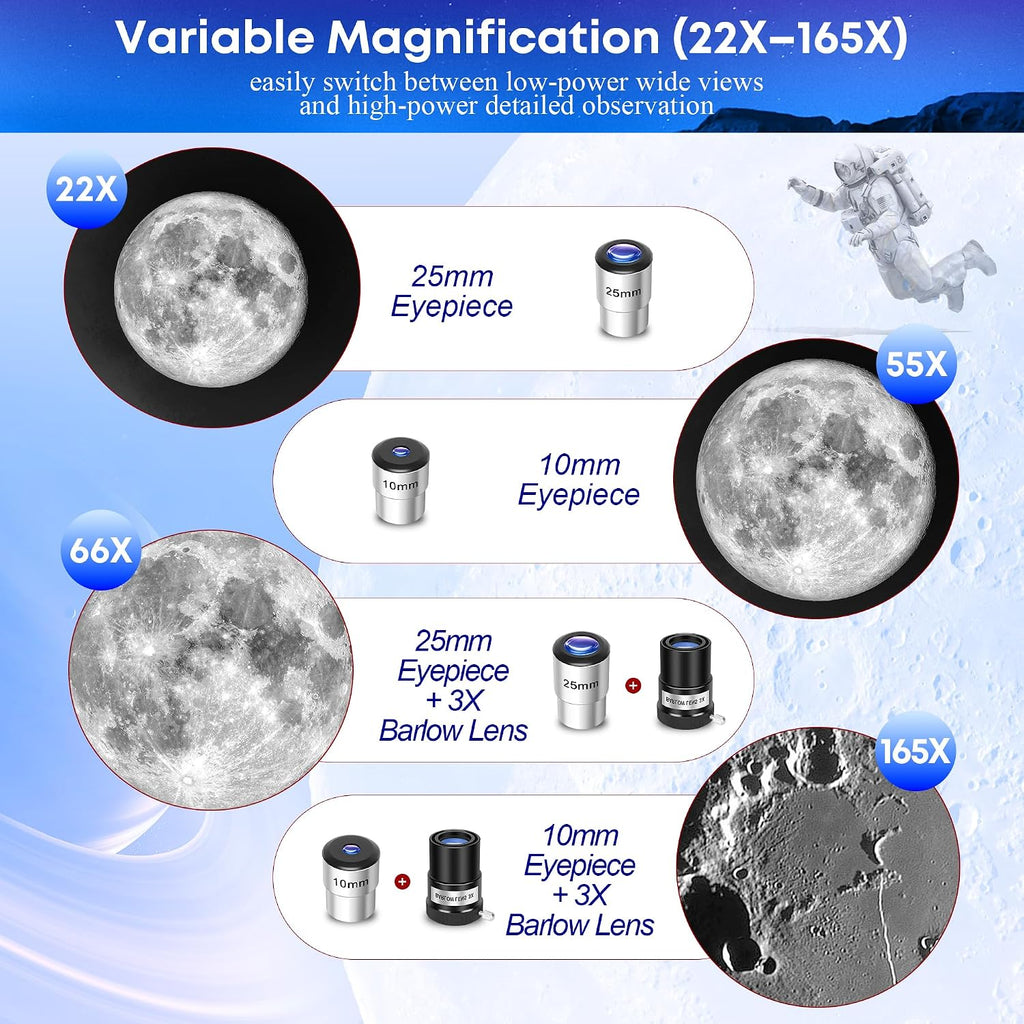 Telescope for Adults High Powered, 90mm Aperture 550mm Professional Telescope for Kids&Beginners with Folding Stool&Tripod&Phone Adapter&Carrying Bag, Portable Travel Refractor Astronomical Telescopes