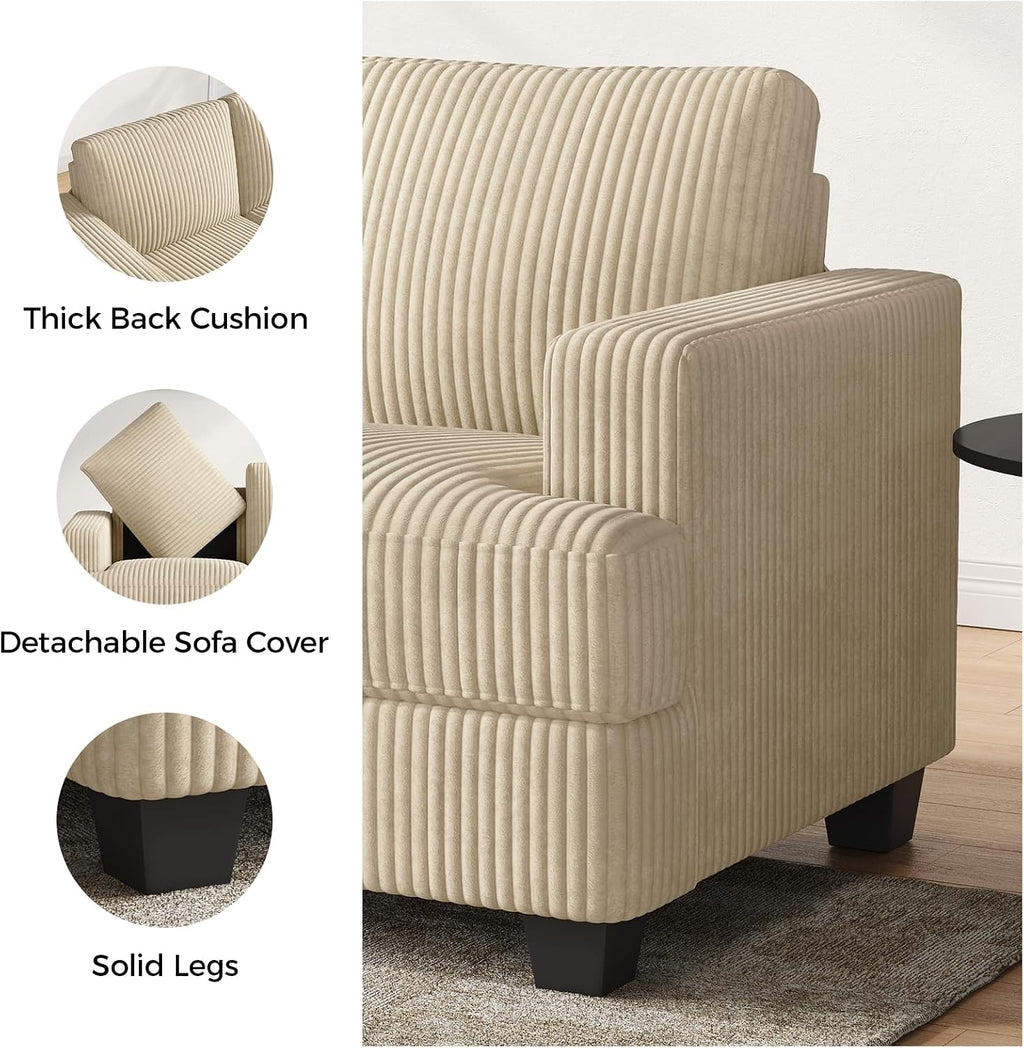 COPIAE 89 Inch Sofa with Extra Deep Seats Oversize, 3 Seater Sofa for Living Room, Modern Couch and Sofa, Comfy Armrests and Seats and Backrests, Easy Installation,Wide Corduroy Fabric Beige