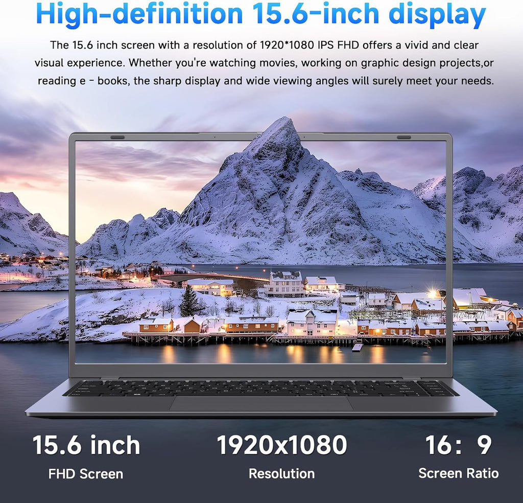 Laptop, 32GB RAM 1TB SSD Laptop Computer, 6500Y Processor (Beats N5095, Up to 3.4GHz), 15.6' FHD IPS Display Laptops pc, WiFi 5, BT 5.2, HDMI, USB-C, Long Battery Life Laptops for Student