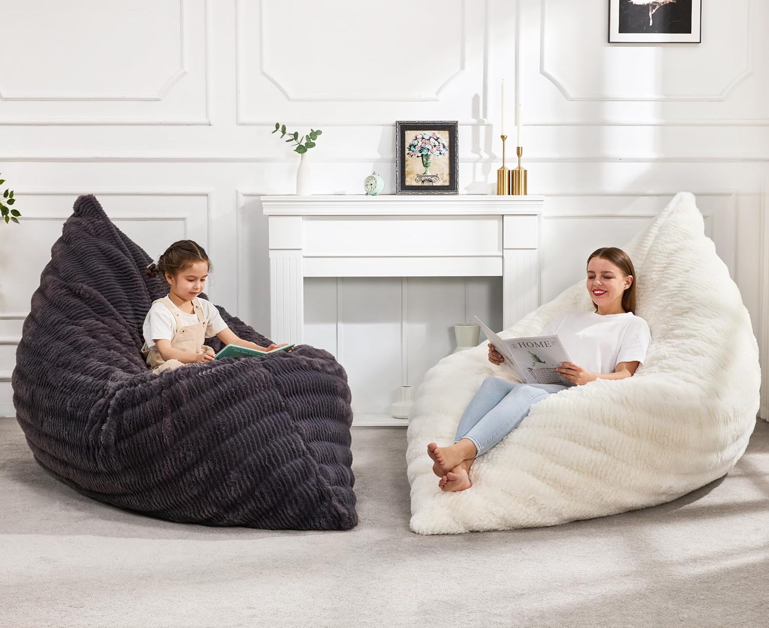 Hobestluk 3 in 1 Bean Bag Chair Giant Bean Bag Chairs for Adults with Ripple Cover Convertible Bean Bag Floor Cushion with Machine Washable Cover for Living Room (Ripple Dark Grey)