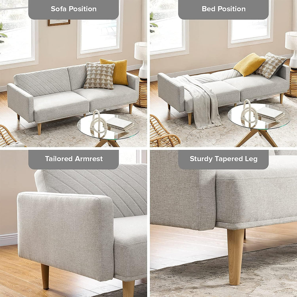 mopio 76.4' Futon Sofa Bed, Couch, Loveseat, Sleeper Sofa, Mid Century Modern Futon Couch, Sofa Cama, Couches for Living Room (Light Gray Fabric)