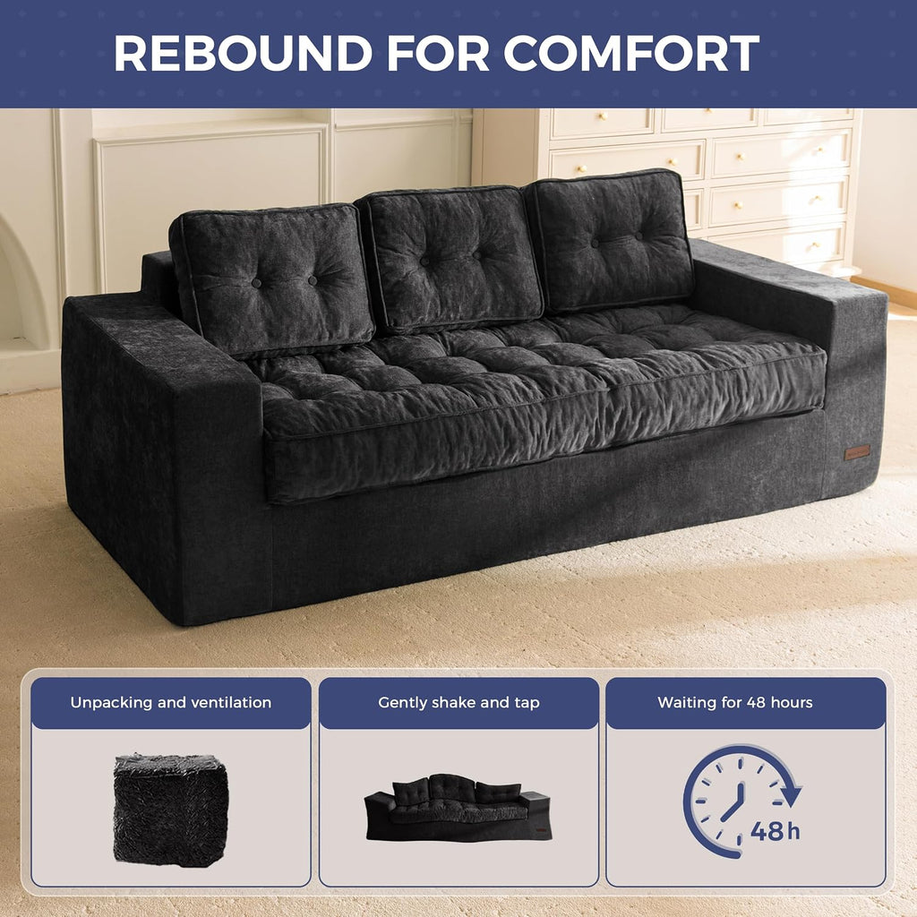 MAXYOYO Boneless Sofa Couch, 75' Oversized Loveseat Sofa, Tufted Floor Couch Bean Bag Chair for Living Room Bedroom Apartment, Sofa in a Box, No Assembly Needed, Black