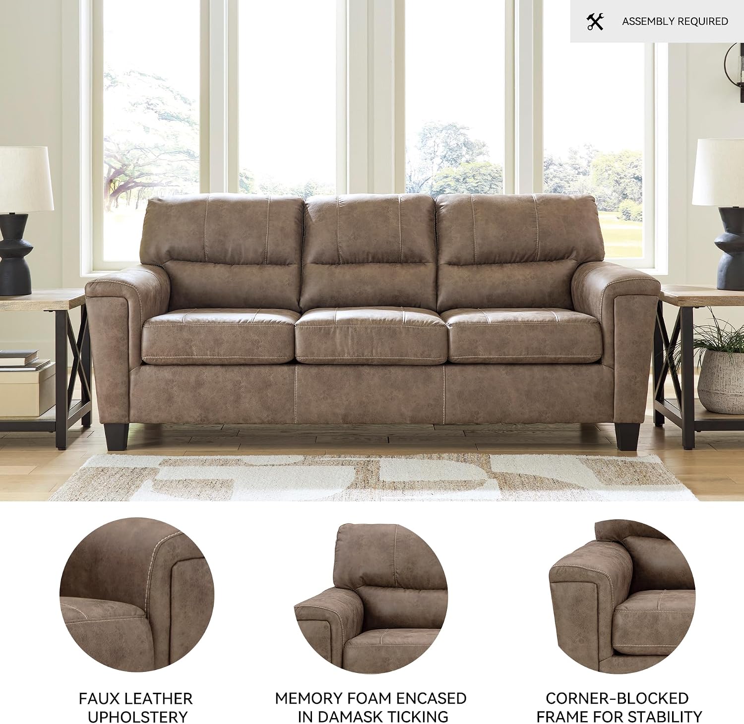 Signature Design by Ashley Navi Modern Queen Sofa Sleeper with Removable Cushions, Dark Brown
