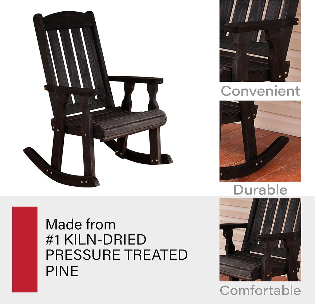 Amish Heavy Duty 600 Lb Mission Pressure Treated Rocking Chair (Semi-Solid Black Stain)