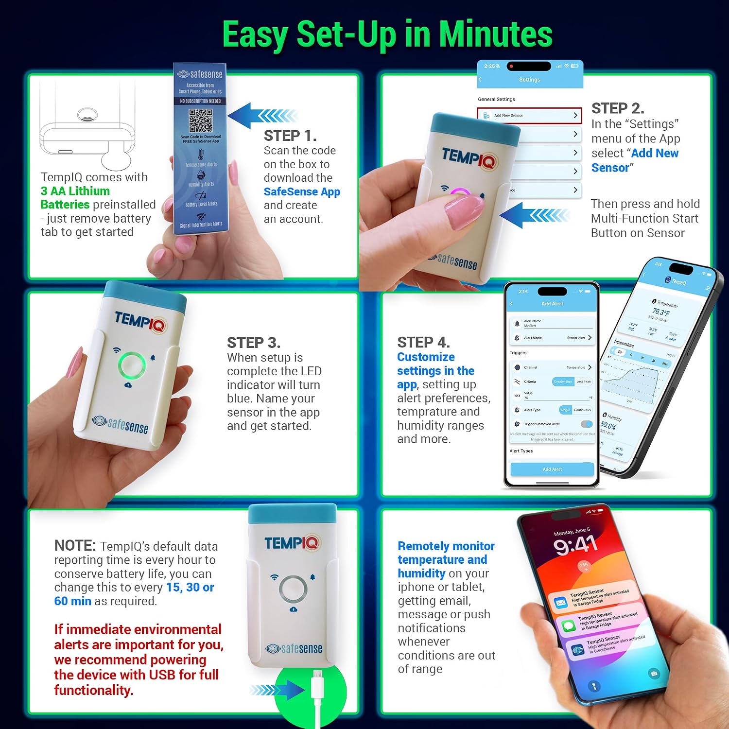TEMPIQ Remote WiFi 2-Pack Temperature & Humidity Sensor - App Integration, Alerts, Helps Monitor 2nd Home, AirBnb, RV, Pets,Freezer and Server Room, Indoor & Outdoor Hygrometer & Thermometer