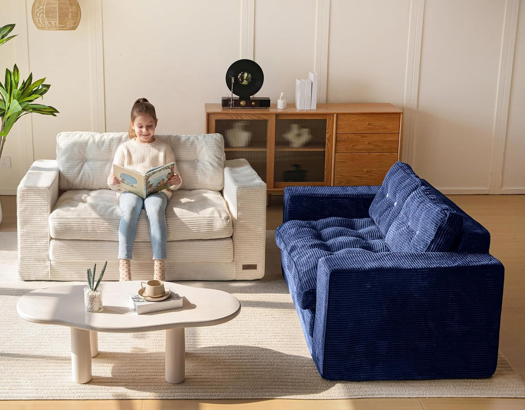 MAXYOYO Convertible Sofa Bed, Pull Out Loveseat Sleeper Sofa, Folding Couch Bed with Pillows for Living Room, Navy