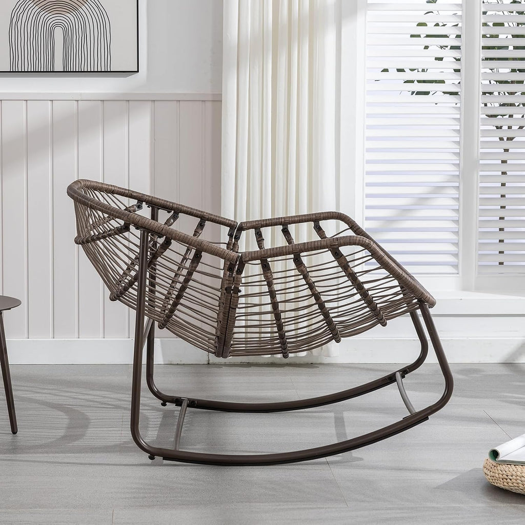 Papasan Rocking Chairs Outdoor Indoor, Oversized Rattan Rocker Patio Chair with Padded Cushion, Comfy Modern Indoor Egg Chair for Living Room, Bedroom, Porch, Garden, Balcony(Corduroy, Light Green)