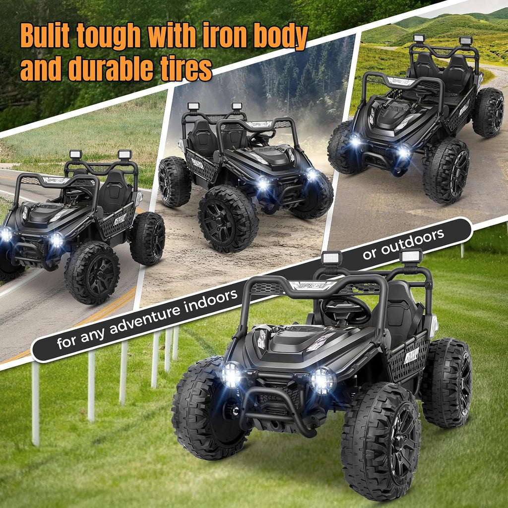 Hikole 24V Ride on Toy Car for Big Kids 4-8, XL Kids UTV 2 Seater with Remote Control, 22' Spacious Seat, MP3 & USB, 3 Speed, Storage, Electric Power Wheels for Boys Girls, Black