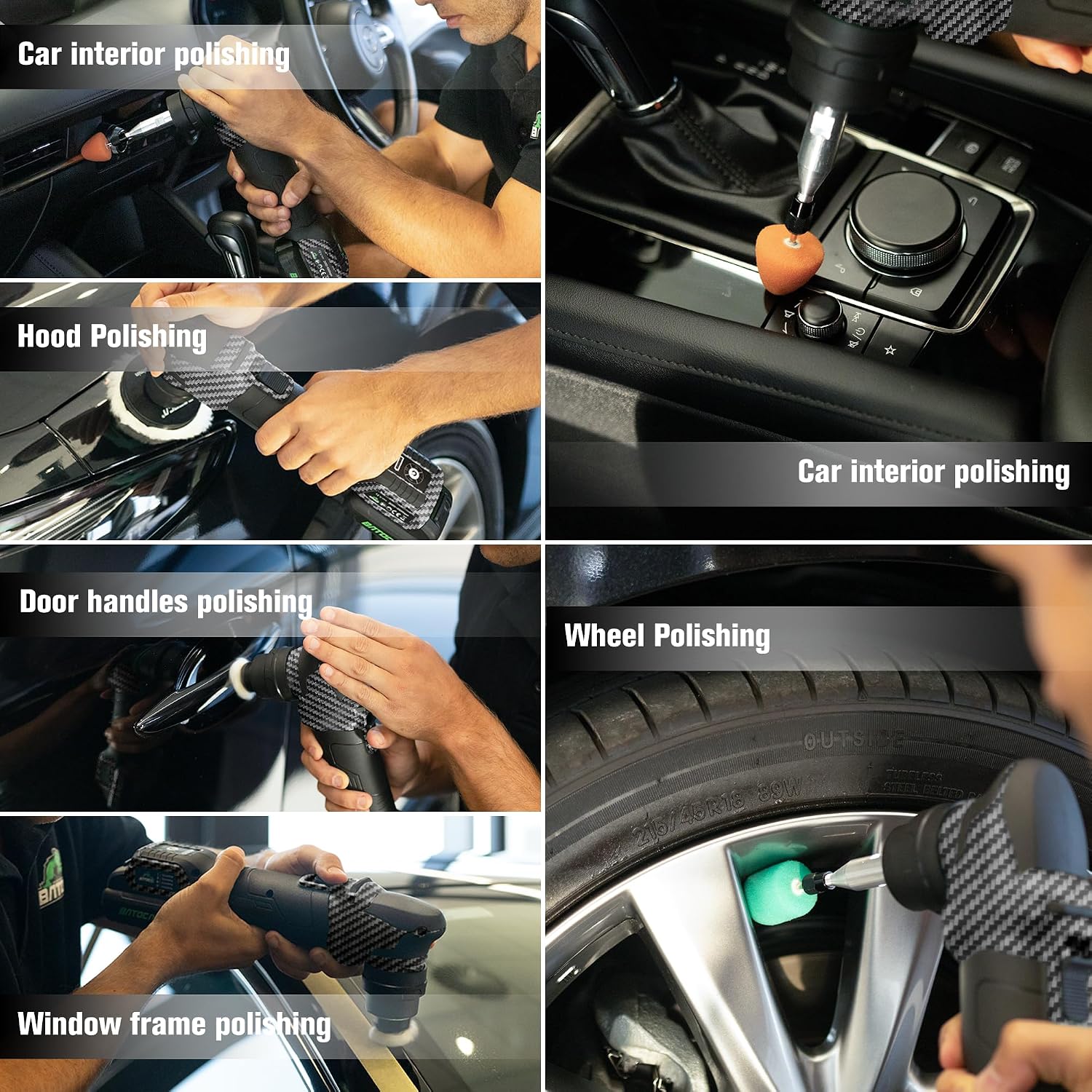 BATOCA S4 Cordless Multi-Polisher-Set, with 2Pcs 12V 2.5Ah Batteries, RO&DA Car Buffer Polisher, 1&3inch Mini Brushless Polisher for Car Detailing, Carbon Style