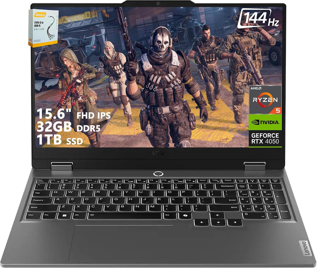 Lenovo LOQ Gaming Laptop | 15.6' FHD IPS 144Hz (100% sRGB G-SYNC) | AMD Ryzen 5 7235HS | 32GB DDR5 1TB SSD | NVIDIA GeForce RTX 4050 6GB | Backlit Wi-Fi 6 Privacy Camera Win11 w/DLCA Accessory