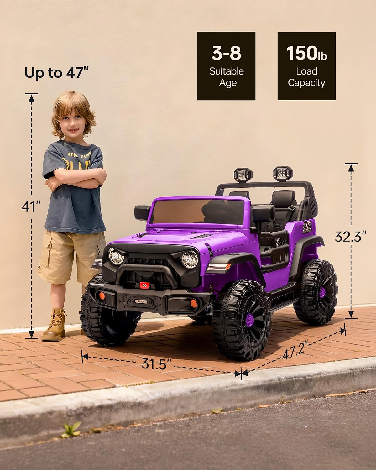 Outfunny 2 Seater Ride on Car Toy, 12V Electric Car for Kids 4-8 with Remote Control, Capacity 150 lb, LED Light - Purple