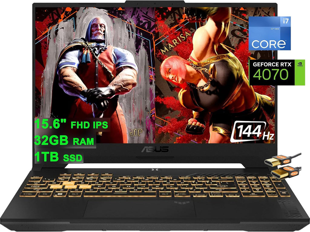 Asus TUF F15 Gaming Laptop 15.6' FHD 144Hz Intel 14-Core i7-12700H (Beat i9-11950H) 32GB RAM 1TB SSD GeForce RTX 4070 8GB Graphic Backlit Thunderbolt 4 USB-C Win11 Grey + HDMI Cable