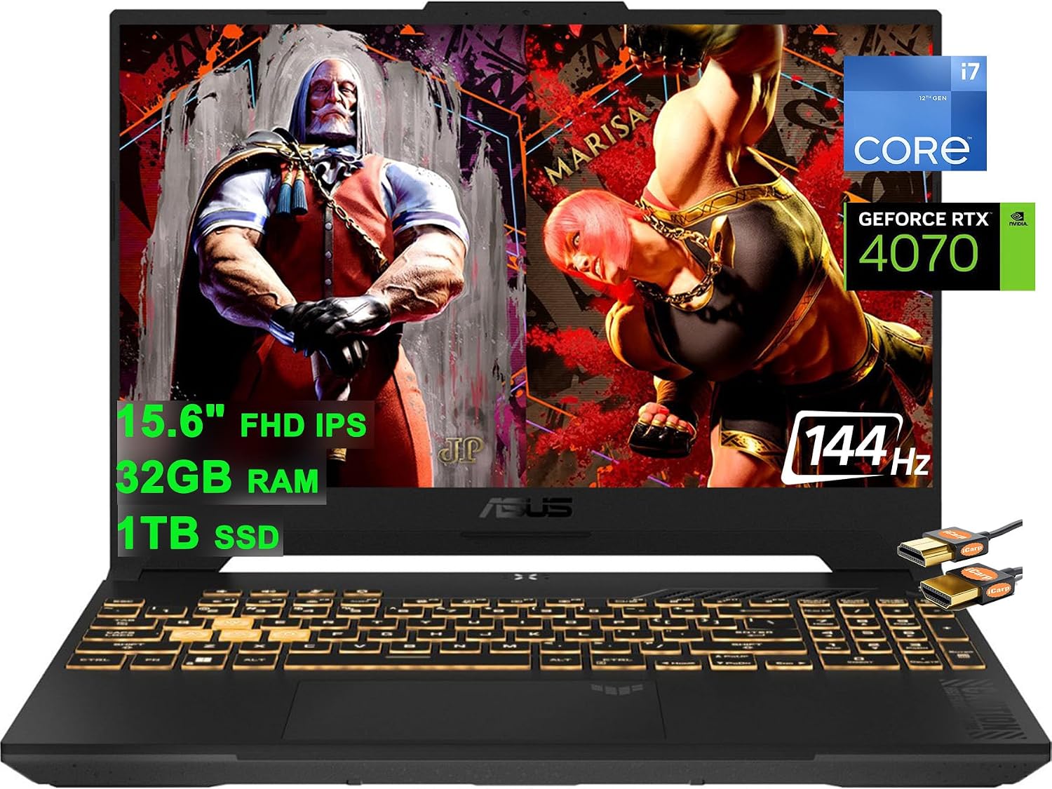 Asus TUF F15 Gaming Laptop 15.6' FHD 144Hz Intel 14-Core i7-12700H (Beat i9-11950H) 32GB RAM 1TB SSD GeForce RTX 4070 8GB Graphic Backlit Thunderbolt 4 USB-C Win11 Grey + HDMI Cable