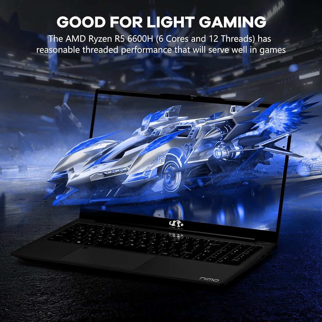 NIMO 15.6' IPS FHD-Gaming-Laptop,AMD Ryzen 5 6600H 16GB DDR5 RAM 512GB SSD (Beat i5-1335U, 6 Cores Up to 4.5GHz) AMD Radeon 660M GPU-Computer with 100W Type-C Backlit Keyboard Fingerprint