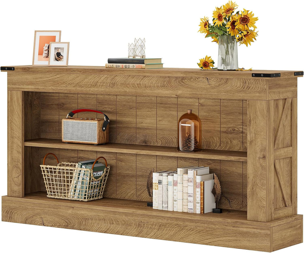 Tribesigns 63-Inch Long Console Table for Entryway, Narrow Long Entry Table with Shelves for Living Room, Farmhouse Sofa Console Behind Couch, for Foyer, Hallway, Brown